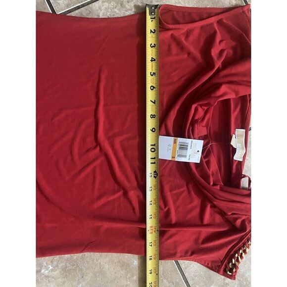 NWT Michael Kors S Jersey Red Boat Neck Blouse Metal Accent - Picture 4 of 5